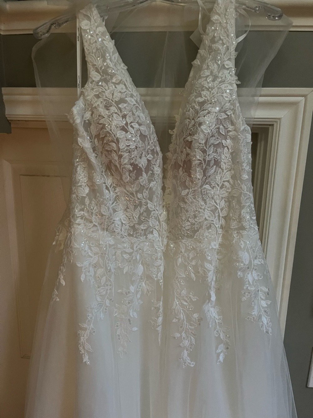 Ivory Lace A-Line Wedding Dress with Plunging V-Neck